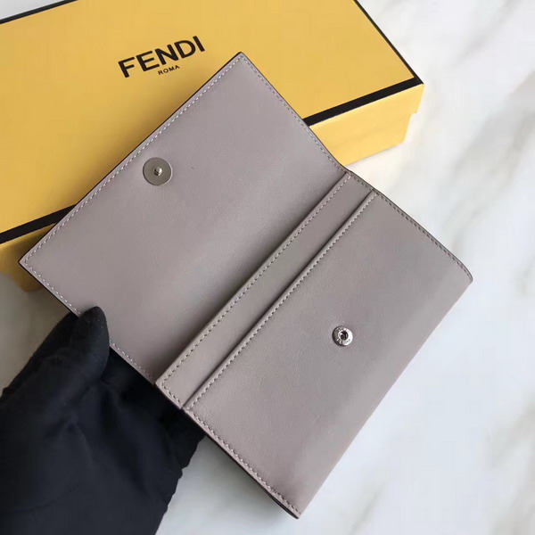 Fendi Slim Continental Wallet in Dove Grey Leather with Raw Edges For Sale
