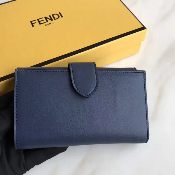 Fendi Slim Continental Wallet in Midnight Blue Leather with Raw Edges For Sale