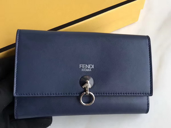 Fendi Slim Continental Wallet in Midnight Blue Leather with Raw Edges For Sale