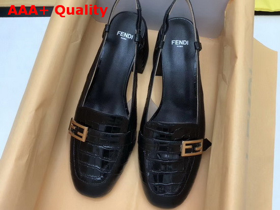Fendi Slingbacks Black Crocodile Print Leather Promenade Replica