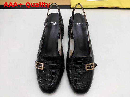Fendi Slingbacks Black Crocodile Print Leather Promenade Replica