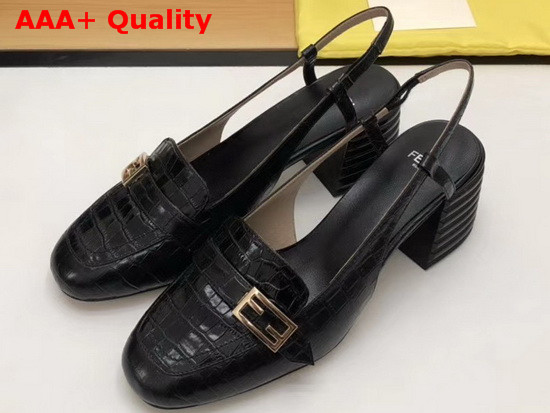 Fendi Slingbacks Black Crocodile Print Leather Promenade Replica