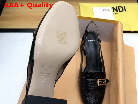 Fendi Slingbacks Black Crocodile Print Leather Promenade Replica