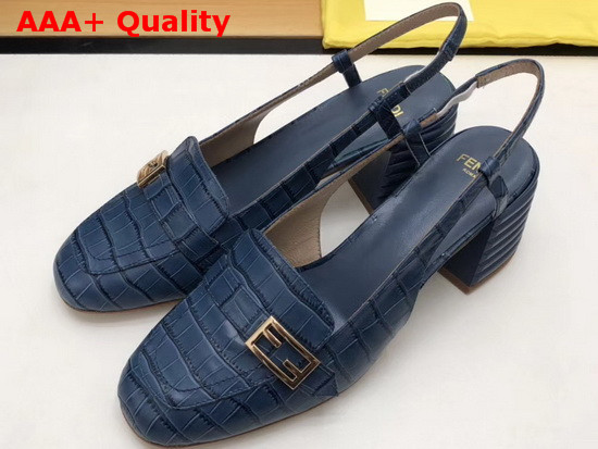 Fendi Slingbacks Blue Crocodile Print Leather Promenade Replica