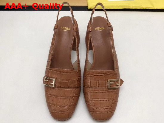 Fendi Slingbacks Brown Crocodile Print Leather Promenade Replica