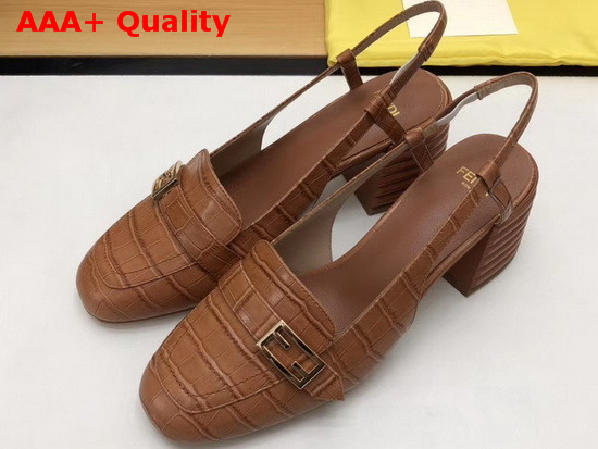 Fendi Slingbacks Brown Crocodile Print Leather Promenade Replica