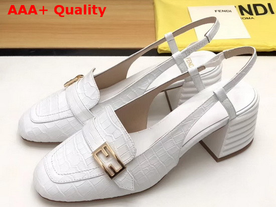 Fendi Slingbacks White Crocodile Print Leather Promenade Replica