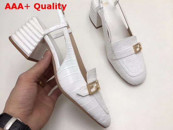 Fendi Slingbacks White Crocodile Print Leather Promenade Replica