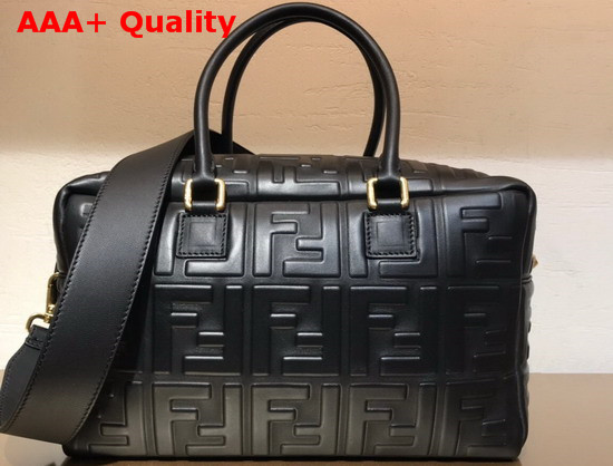 Fendi Small Boston Bag in Black Lambskin with an All Over FF Motif Replica
