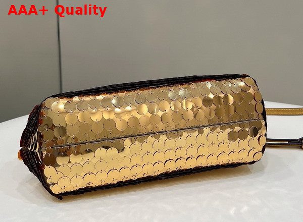 Fendi Small Fendi First Bag in Gold Sequin and Leather Replica