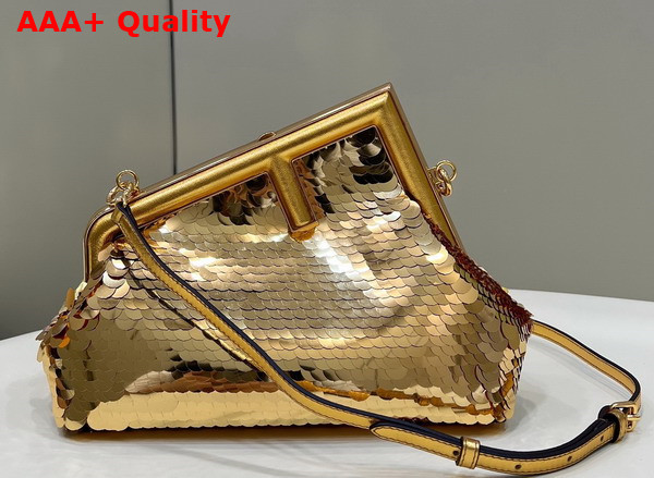 Fendi Small Fendi First Bag in Gold Sequin and Leather Replica