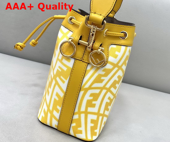 Fendi Small Mon Tresor Bucket Bag Made of Glazed Canvas with Yellow and White FF Vertigo Graphic Print Replica