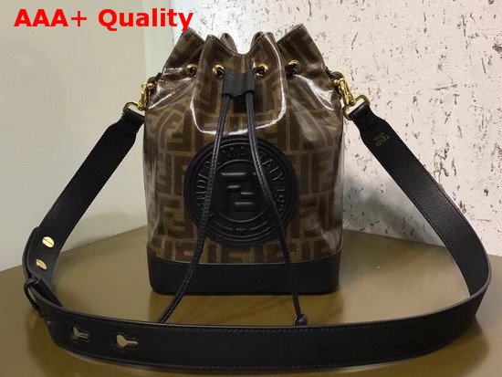 Fendi Small Mon Tresor Bucket Bag in Glazed Fabric with Fendi Stamp Patch Replica