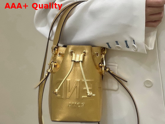 Fendi Small Mon Tresor Bucket Bag in Gold Leather Replica