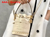 Fendi Small Mon Tresor Bucket Bag in Parchment Colored Leather with Metal Stitch and Embossed FENDI ROMA Lettering Replica