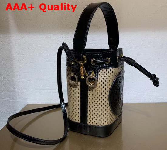 Fendi Small Mon Tresor Bucket Bag in Perforated Beige Calf Leather Replica