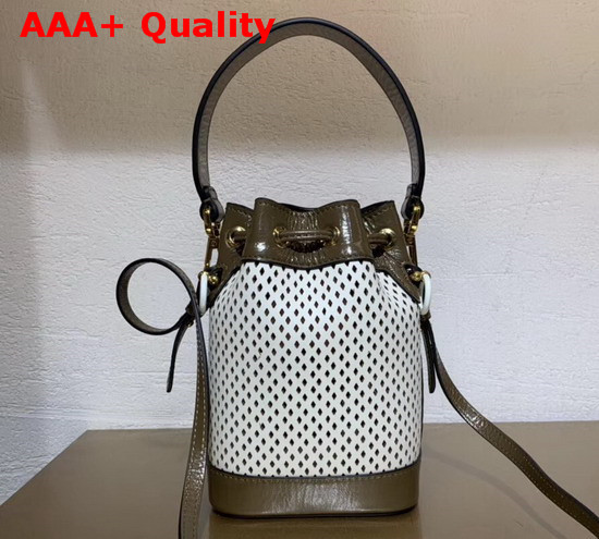 Fendi Small Mon Tresor Bucket Bag in Perforated White Calf Leather Replica