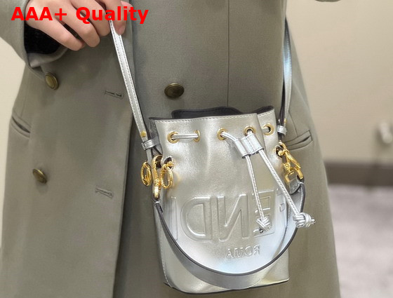 Fendi Small Mon Tresor Bucket Bag in Silver Leather Replica