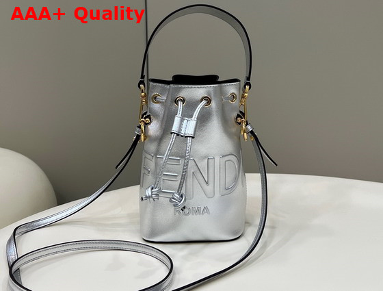 Fendi Small Mon Tresor Bucket Bag in Silver Leather Replica