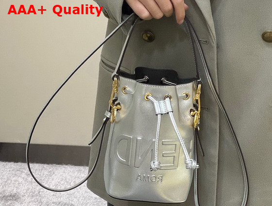 Fendi Small Mon Tresor Bucket Bag in Silver Leather Replica