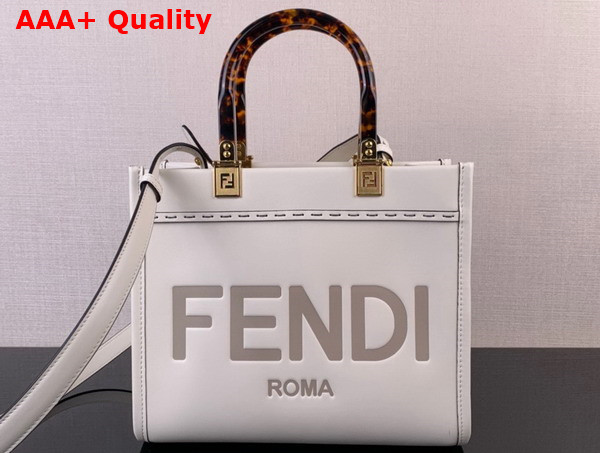 Fendi Small Sunshine Shopper Bag in White Leather Replica