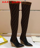Fendi Stocking and Black Leather Thigh High Boots Brown Replica