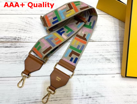 Fendi Strap You Beige Ribbon Shoulder Strap Multicolor FF Motif Replica