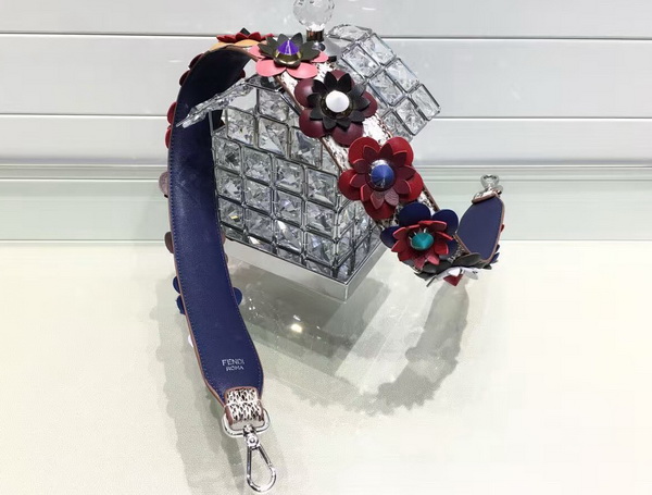 Fendi Strap You Interchangeable Blue Leather Shoulder Strap with Flowers for Sale