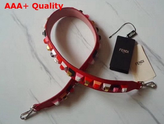 Fendi Strap You Rockstud Leather Shoulder Strap in Red Replica