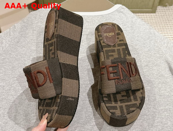 Fendi Sunshine Brown Fabric Platform Slides Replica