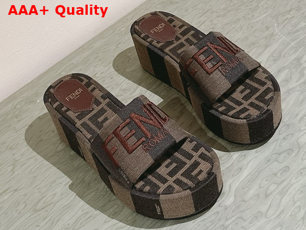 Fendi Sunshine Brown Fabric Platform Slides Replica