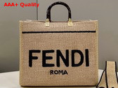 Fendi Sunshine Medium Beige and Black Straw Shopper Replica
