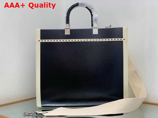 Fendi Sunshine Medium Canvas and Black Patent Leather Shopper Bag Replica