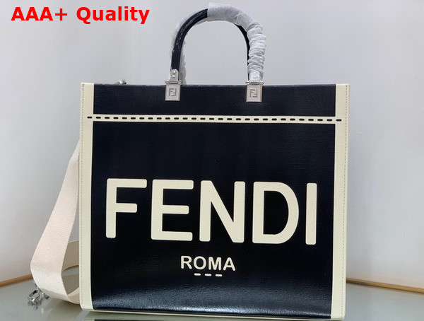 Fendi Sunshine Medium Canvas and Black Patent Leather Shopper Bag Replica