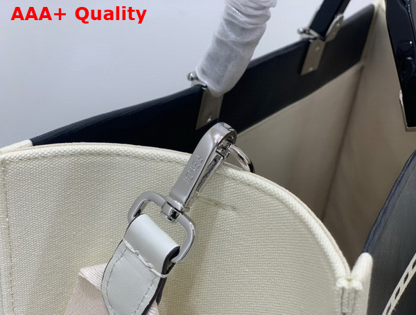 Fendi Sunshine Medium Canvas and Black Patent Leather Shopper Bag Replica