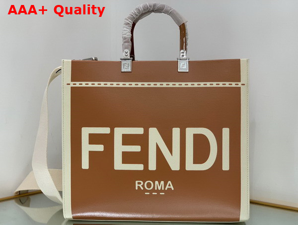 Fendi Sunshine Medium Canvas and Brown Patent Leather Shopper Bag Replica