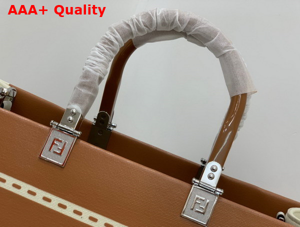 Fendi Sunshine Medium Canvas and Brown Patent Leather Shopper Bag Replica