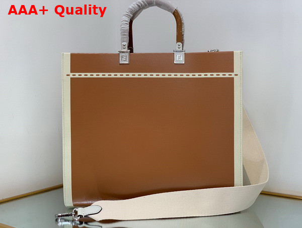 Fendi Sunshine Medium Canvas and Brown Patent Leather Shopper Bag Replica