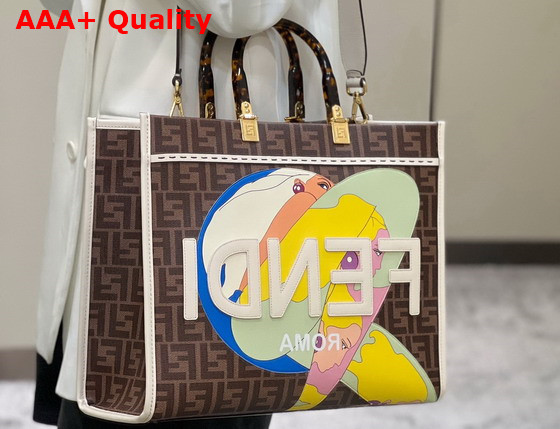 Fendi Sunshine Medium FF Glazed Fabric Shopper with Inlay Multicolor Replica