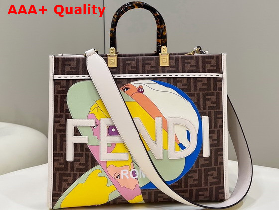 Fendi Sunshine Medium FF Glazed Fabric Shopper with Inlay Multicolor Replica