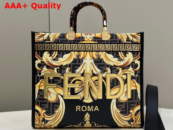 Fendi Sunshine Medium Fendace Printed FF Leather Shopper Multicolor Replica