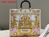 Fendi Sunshine Medium Fendace Printed White Leather Shopper Replica