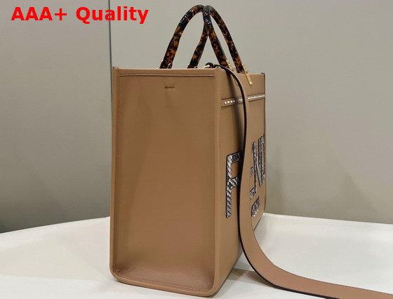 Fendi Sunshine Medium Light Brown Leather and Elaphe Shopper Bag Replica