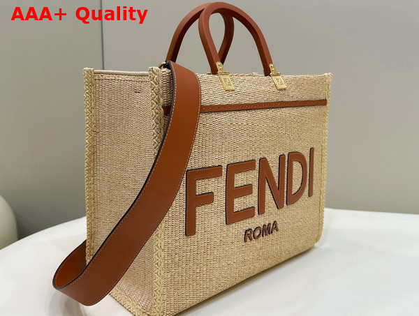Fendi Sunshine Medium Shopper in Natural Straw Replica