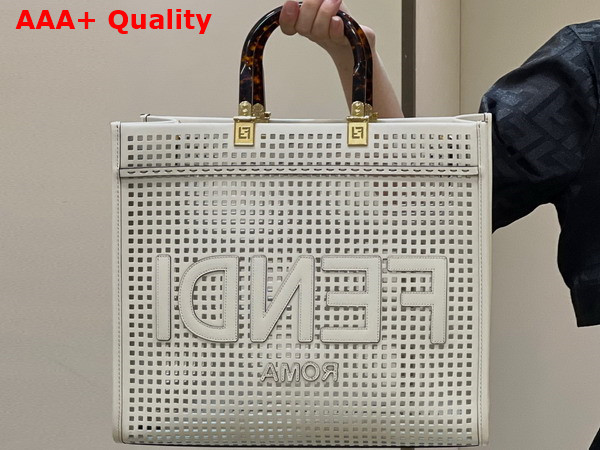 Fendi Sunshine Medium Two Toned Perforated Leather Shopper Replica