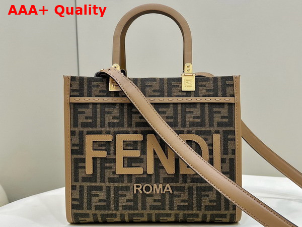 Fendi Sunshine Small Brown FF Jacquard Fabric Bag Replica