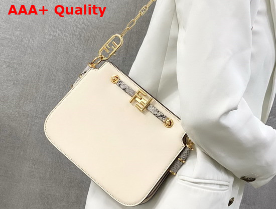 Fendi Touch White Leather Bag with Python Printed Elaphe Leather Details Replica