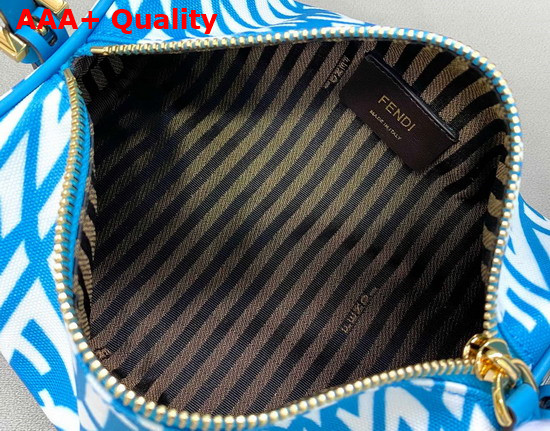 Fendi Tubular Shaped Mini Bag Made of Glazed Canvas with Blue and White FF Vertigo Graphic Print Replica