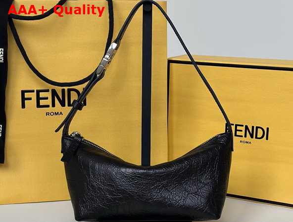Fendi Vanity Pouch Small Crackled Black Leather Bag Replica