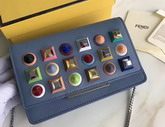Fendi Wallet On Chain in Light Blue Leather with Multicoloured Studs For Sale